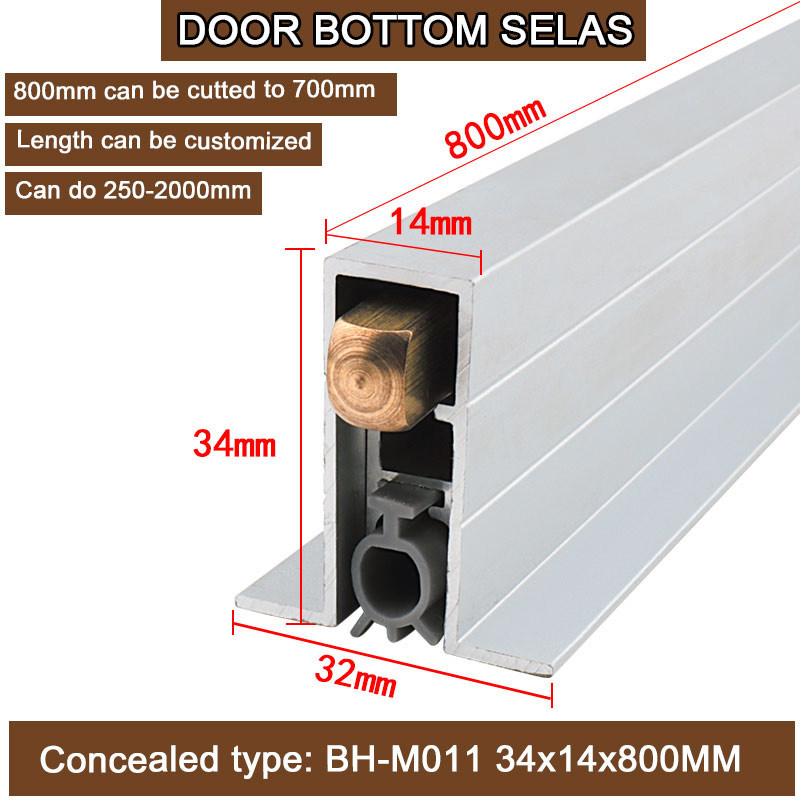 Fire Rated Dust Prevention Automatic Drop Down Door Bottom Seals Concealed With Side Edge 800mm