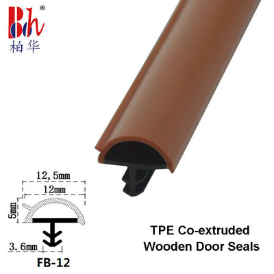 D Shape Wooden Door Co Extrusion Weatherstripings Sealing Strips Teak Color 12*5mm