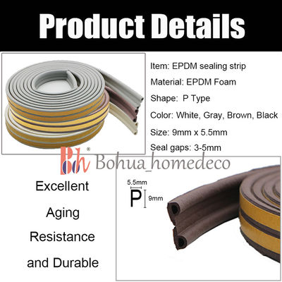 9x5.5mm EPDM Rubber Seals P Shape Weatherstrips For Door And Window